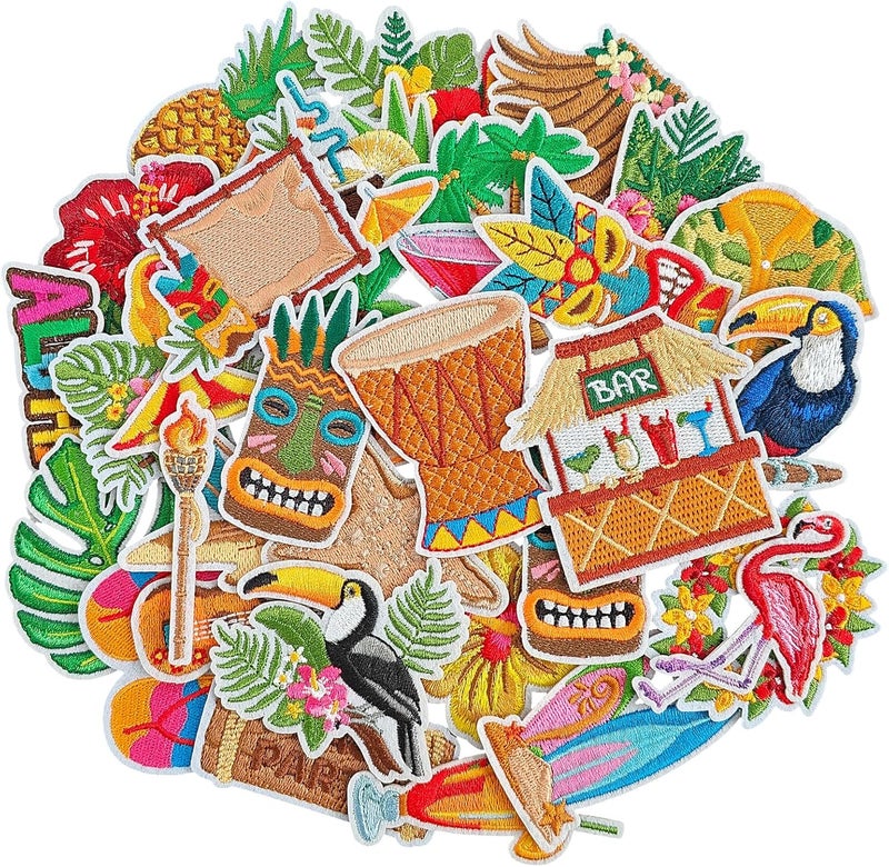 RF-patch 32 Pcs Summer Beach Iron on Patches, Embroidered Summer Iron on/Sew on Patches for Clothes, Hats, Dress, Backpacks - Image 1